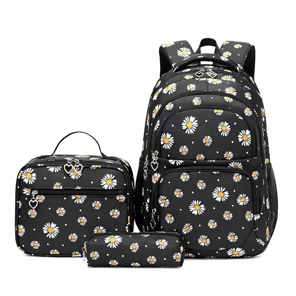 Ensemble sac à dos Marguerite noir 3 pièces