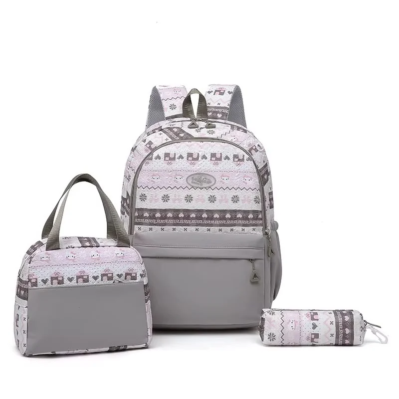 Ensemble sac à dos scolaire gris 3 pièces