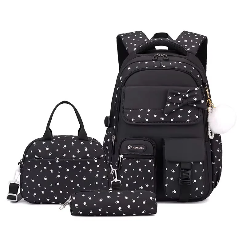 Ensemble sac à dos scolaire noir à pois